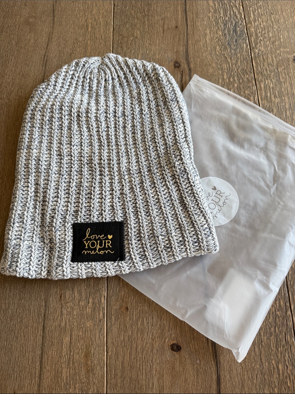 Love Your Melon Gray Speckled Gold Foil Beanie with Black Logo Patch